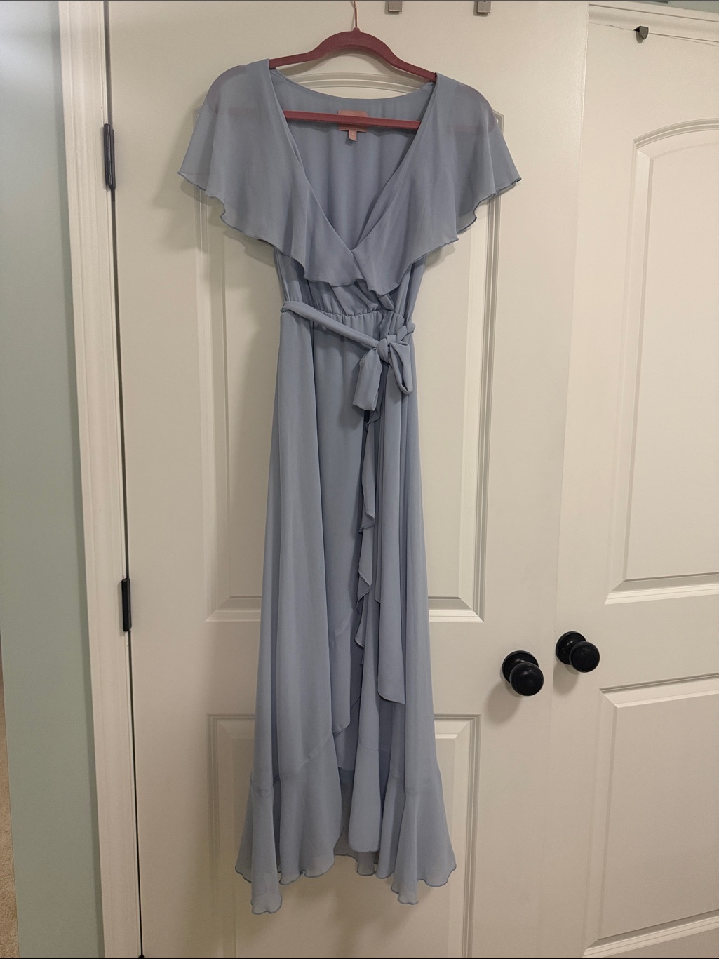 Show Me Your Mumu Light Blue Ruffle Wrap Maxi Dress